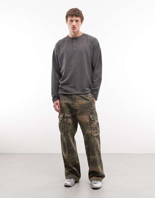 Weekday Vinny henley long sleeve cotton top in grey wash, 2 of 5