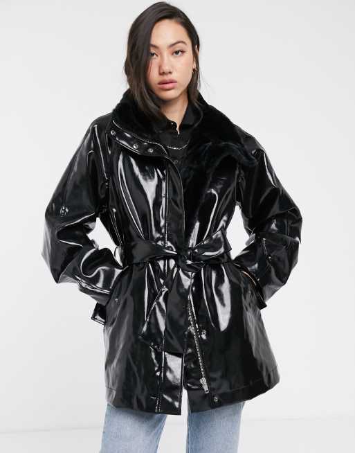 Vinyl coat with outlet fur hood