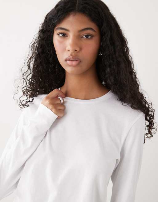 Weekday – Vit, figurnära t-shirt med långa ärmar, 4 av 4