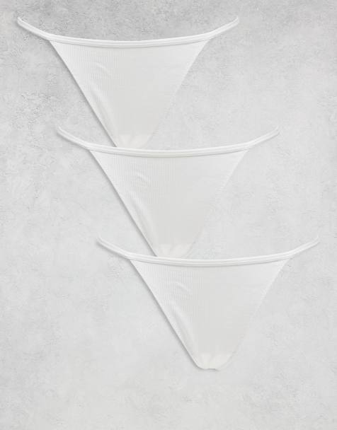 Weekday – Vita, ribbade stringtrosor, 3-pack - view 1