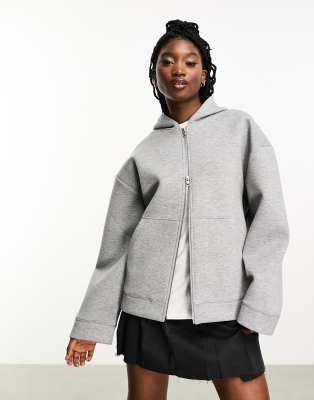 Weekday Volume Scuba Zip Up Hoodie In Gray Melange