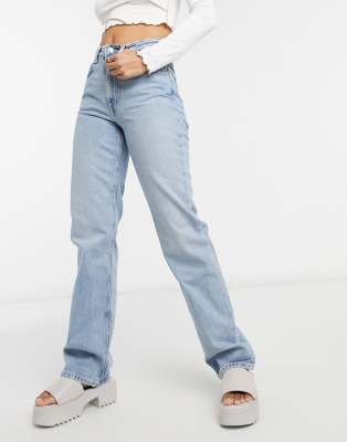 Voyage cotton high waist straight leg jeans in stone wash blue - MBLUE-Blues