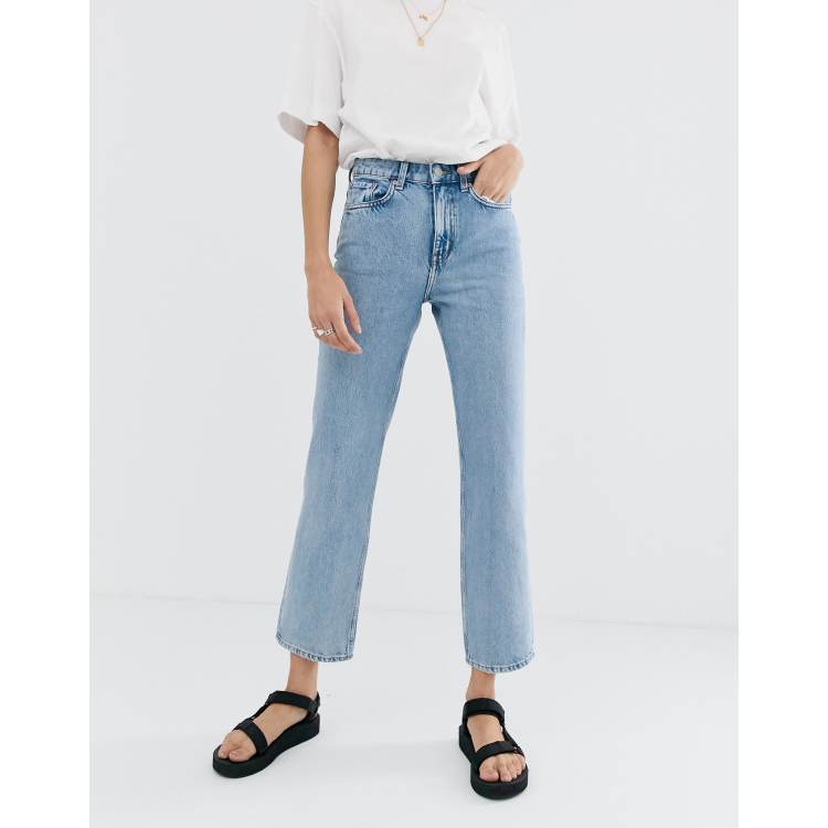 Weekday Twig mid rise v-shape waist straight leg stretch jeans in light  Verona blue