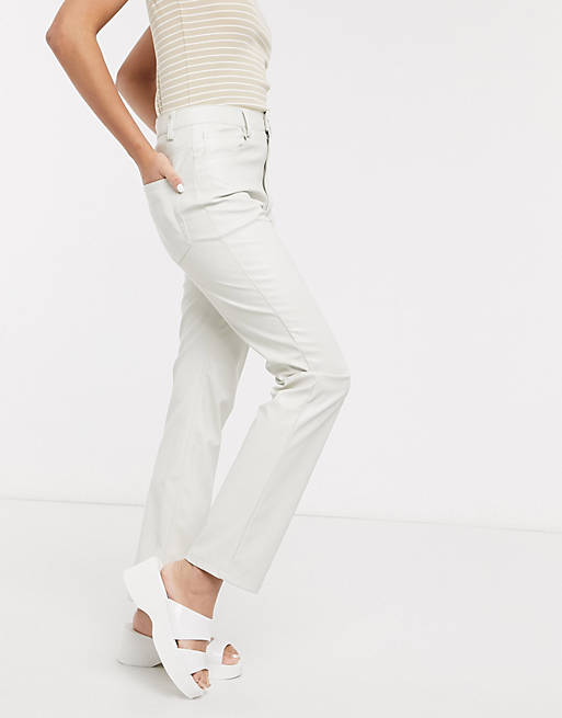 Weekday Voyage faux leather trousers in light grey | ASOS