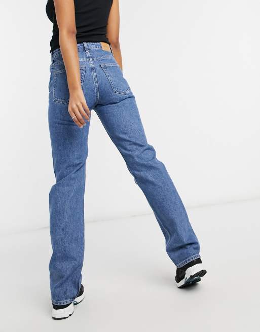 Weekday – Voyage – Gerade geschnittene Jeans aus Bio-Baumwolle mit hohem Bund in Meeresblau, 2 von 4