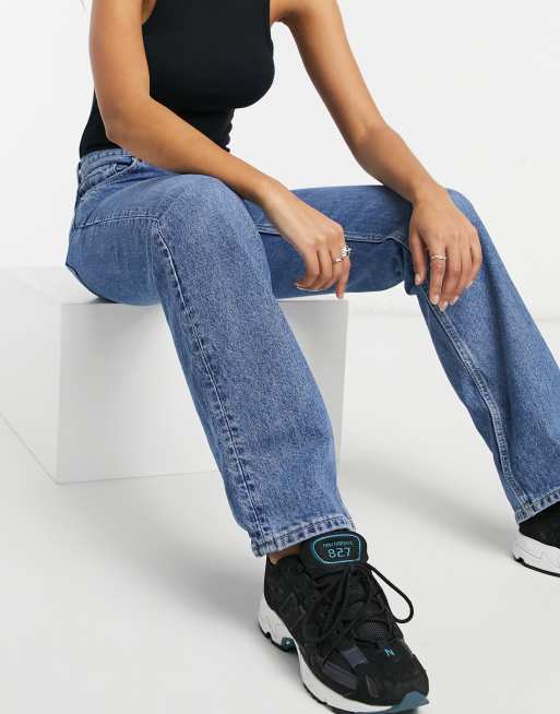 Weekday – Voyage – Gerade geschnittene Jeans aus Bio-Baumwolle mit hohem Bund in Meeresblau, 4 von 4