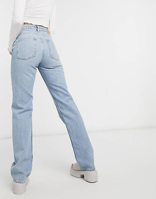  Weekday Voyage organic cotton high waist straight leg jeans in stone wash blue 
