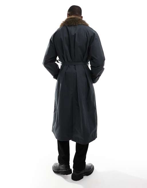 ジャケット・アウター fur collar belted trench coat tuduoms Women's Belted Trench Coat with Faux Fur Collar