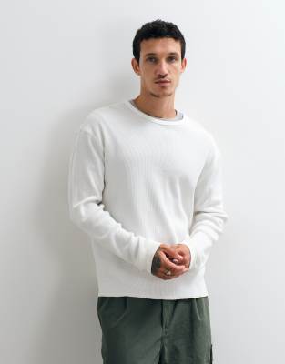 Weekday Waffle Long Sleeve T-shirt In White