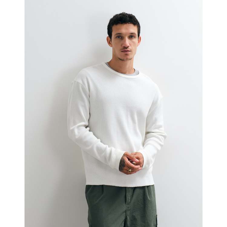 Weekday waffle long sleeve t-shirt in off-white | ASOS
