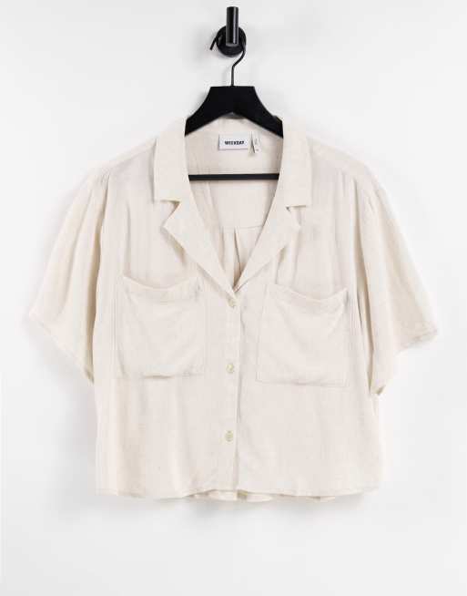 Weekday Wanda linen shirt in off white
