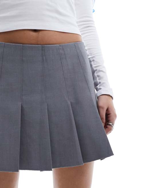 Weekday Wanda pleated mini skirt in grey melange