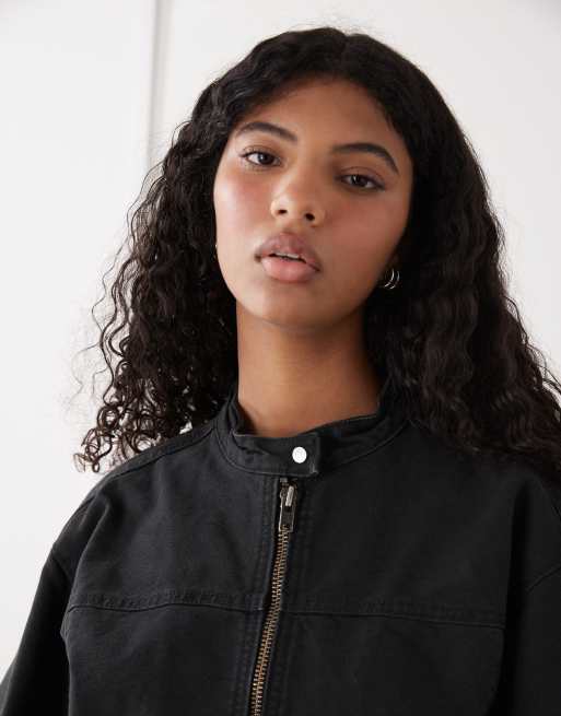 Weekday washed canvas zip through jacket in black, 3 of 4