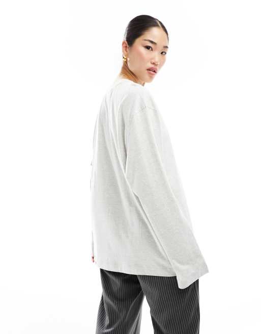 Weekday – Weiches, langärmliges Oversize-Oberteil in Grau meliert, 4 von 4