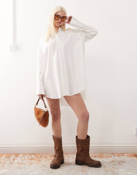 Weekday – Weit geschnittenes Mini-Hemdkleid in Weiß - view 1