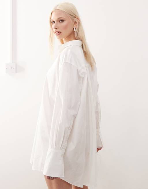 Weekday – Weit geschnittenes Mini-Hemdkleid in Weiß, 4 von 4