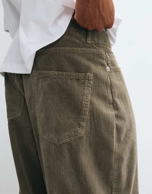 Weekday weite Cordhose mit Bügelfalte vorn in Khaki, 5 von 5