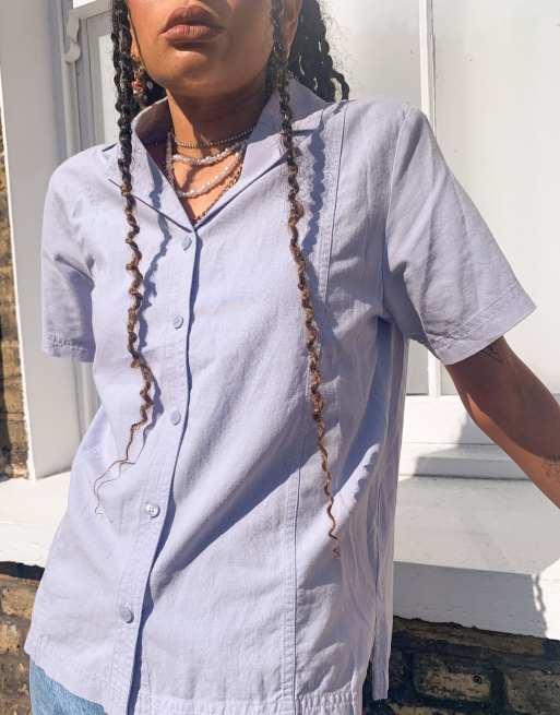 Weekday Wera cotton pocket shirt in light blue, 3 of 4