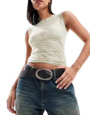 Weekday Weekday wide belt with silver buckle in black