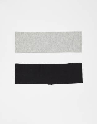 wide jersey headband 2-pack in black & gray melange