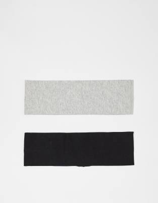 Weekday Weekday wide jersey headband 2-pack in black & grey melange