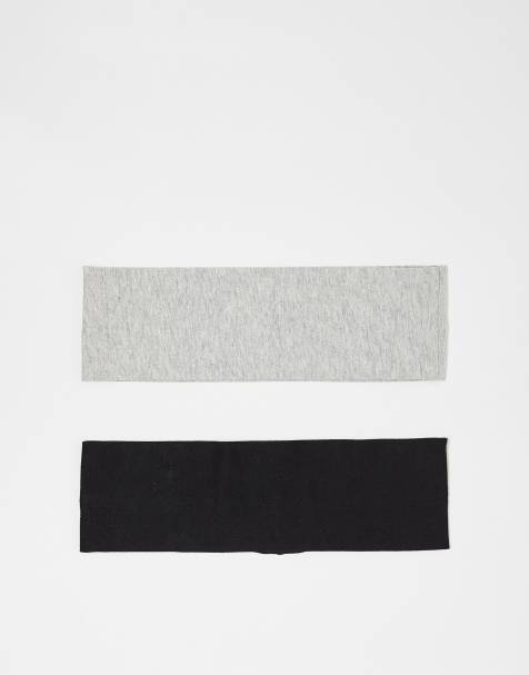 Weekday wide jersey headband 2-pack in black & grey melange - view 1