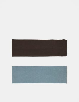 wide jersey headband 2-pack in brown & blue-Black