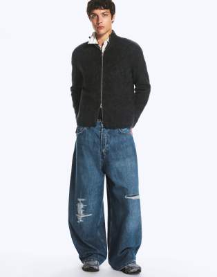 Weekday wide leg baggy jeans with drop crotch and distressed