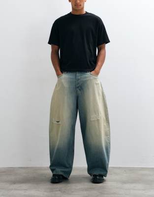Weekday Wide Leg Baggy Jeans With Drop Crotch And Distressed Detail In Multi
