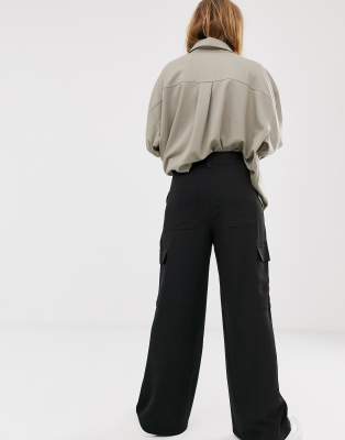 black wide leg cargo trousers