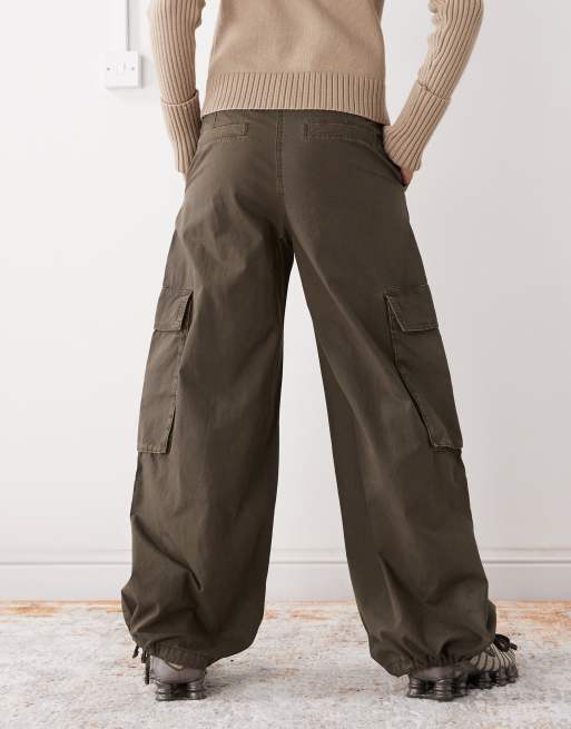 Weekday wide leg cargo pants in dark brown