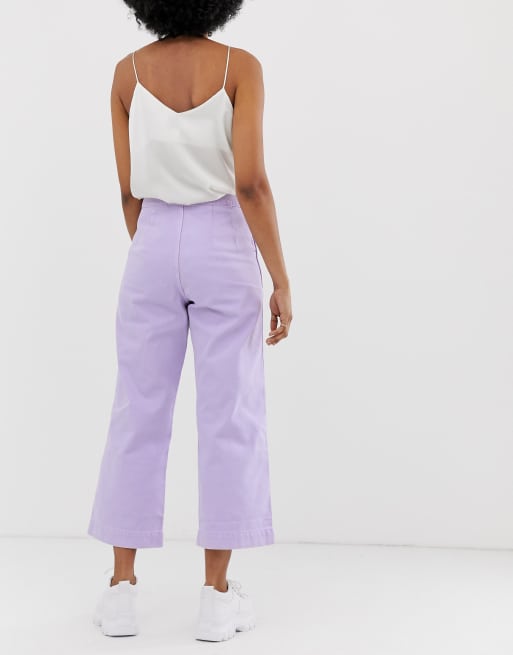 output Eigen Heiligdom Weekday wide leg cropped jeans in lilac | ASOS