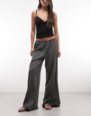 Weekday wide leg drape pants in black and gray stripes