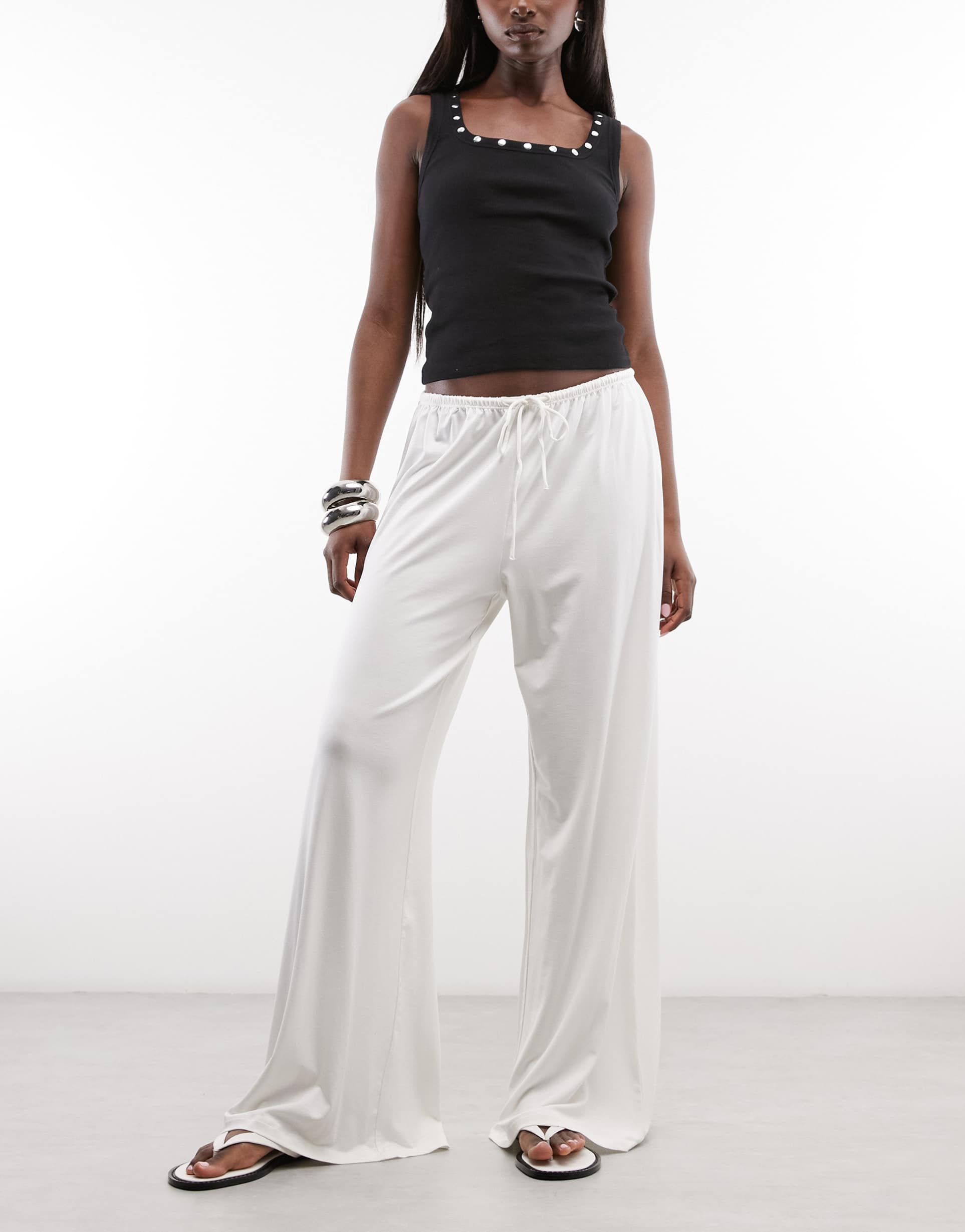 weekday wide leg drape pants in off-white