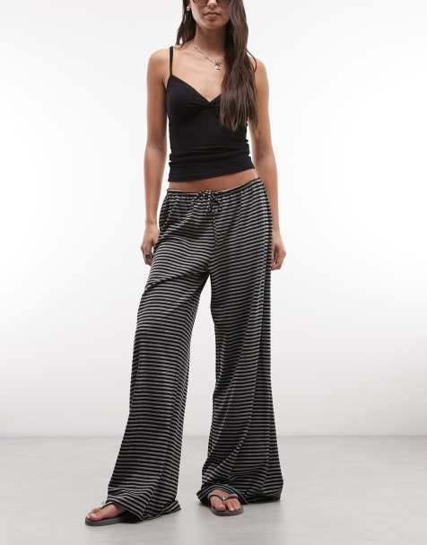 Weekday wide leg drape trousers in black and grey stripe