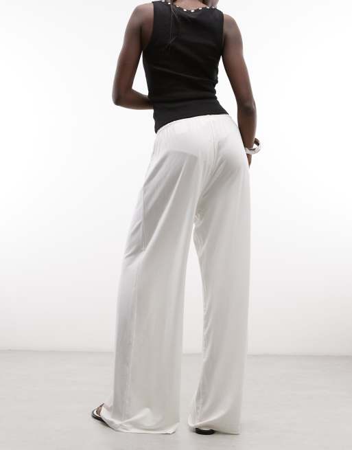 Weekday wide leg drape trousers in off-white, 5 of 5