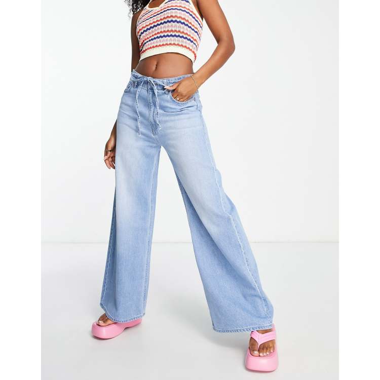 Wide leg hotsell belted jeans