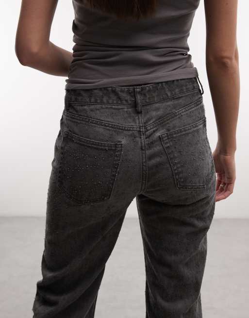 Weekday wide leg flare trousers with texture detail in dark grey wash, 5 of 5