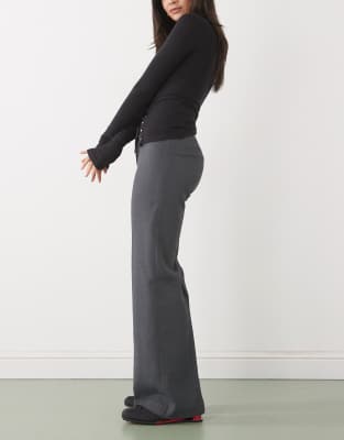 Weekday Wide Leg Flared Tailored Pants With Front Pleats In Brown
