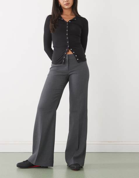 Weekday wide leg flared tailored trousers with front pleat in grey melange - view 1