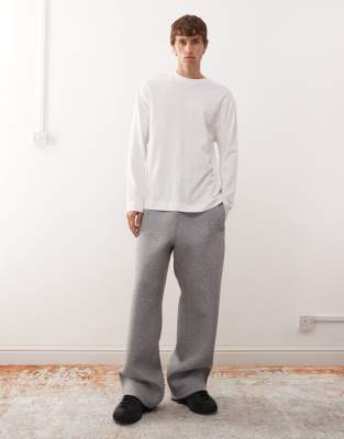 Weekday Weekday wide leg joggers in grey melange in scuba-style fabric