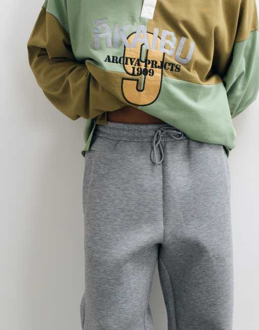 Weekday wide leg joggers in grey melange in scuba-style fabric, 3 of 5