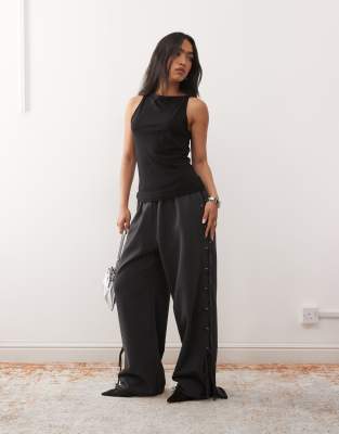 Weekday Wide Leg Joggers With Side Tie Eyelet Detail In Brown