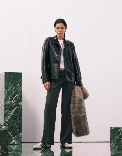 Weekday wide leg pleated pants in dark heather gray - view 1