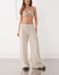 [Weekday] Weekday wide leg plisse pants in beige-Neutral M Beige