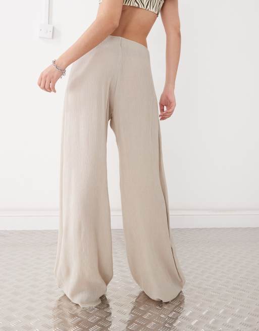 Weekday wide leg plisse pants in beige, 4 of 5