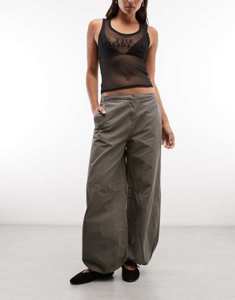 Weekday wide leg ripstop pants in khaki - view 1