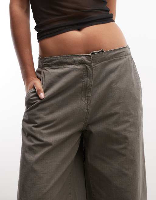 Weekday wide leg ripstop trousers in khaki, 2 of 5