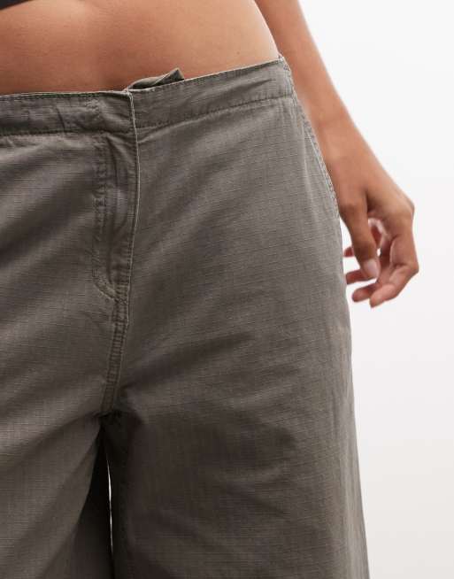Weekday wide leg ripstop trousers in khaki, 4 of 5