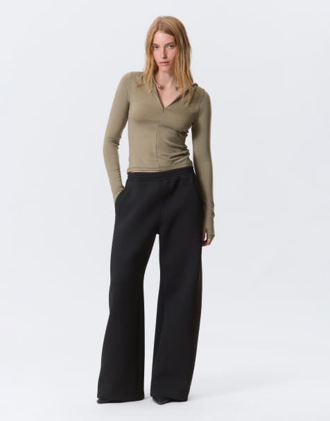 Weekday wide leg sweatpants in black scuba-style fabric - view 1